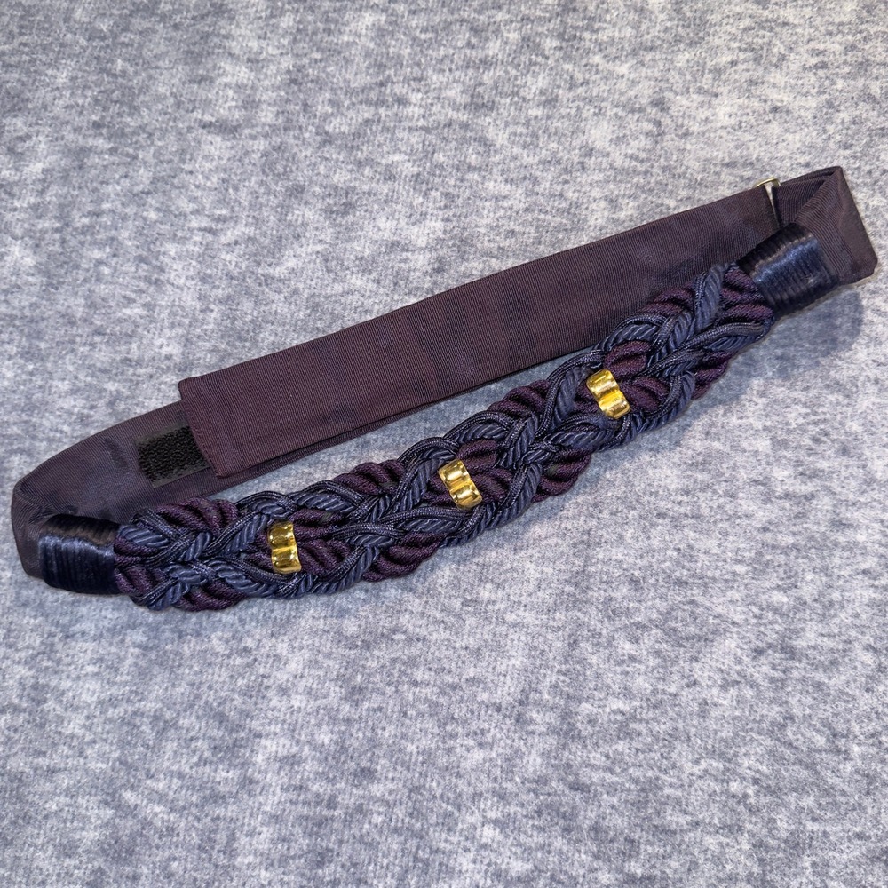 Carolyn Tanner Designs Braided Cord Belt Navy Purple Gold Hook Loop Adjustable